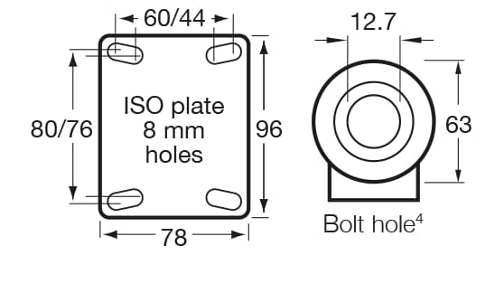 100mm Blue Rubber Castor - 100KG Rated