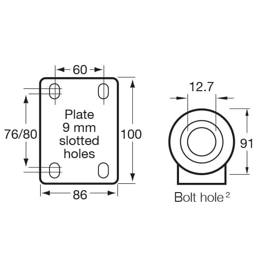 100mm Cast Iron High Temperature Castors