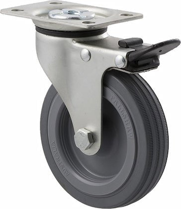 100mm Grey Rubber Light Duty Castor - 50KG Rated