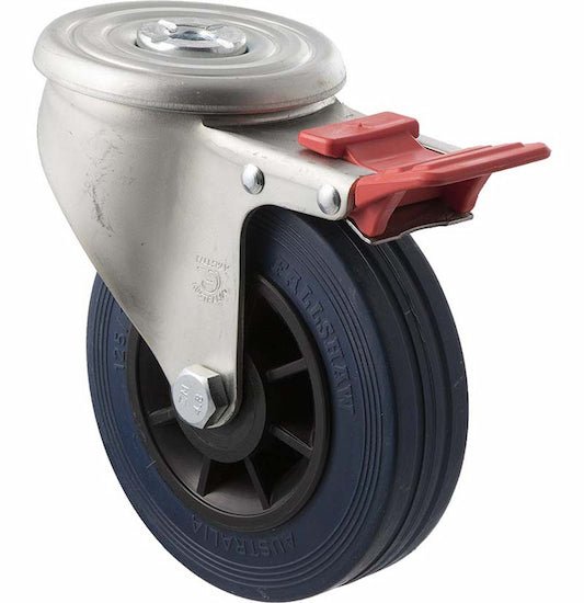 125mm Blue Rubber Industrial Castors - 180KG Rated