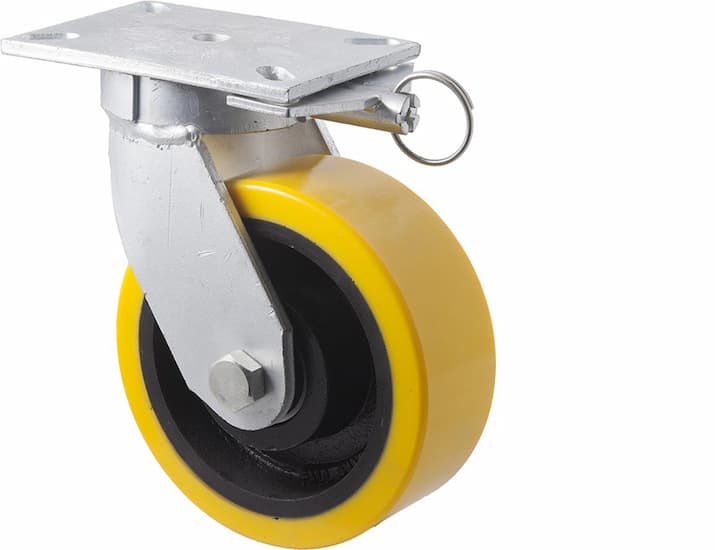 200mm Extremely Heavy Duty Polyurethane Cast Iron Castors - 2,000KG Rated