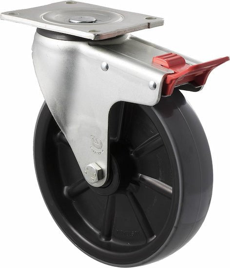 200mm Heavy Duty Industrial Polyurethane Castors - 500KG Rated