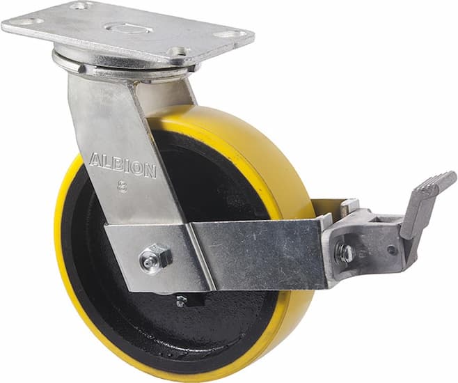 200mm Very Heavy Duty Polyurethane Cast Iron Castors - 1,000KG Rated